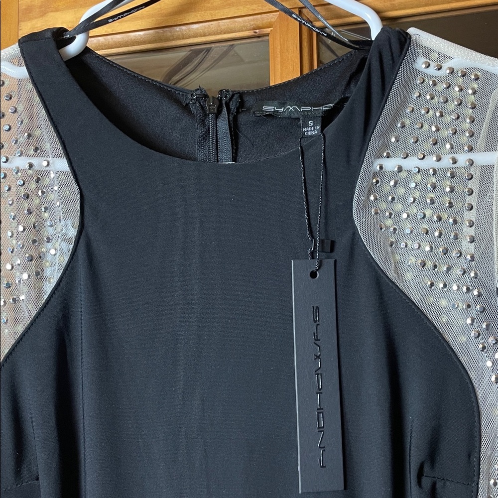 PromGirl, SYMPHONY Black Dress with SHEER Silver Accents, Size S - Picture 7 of 8